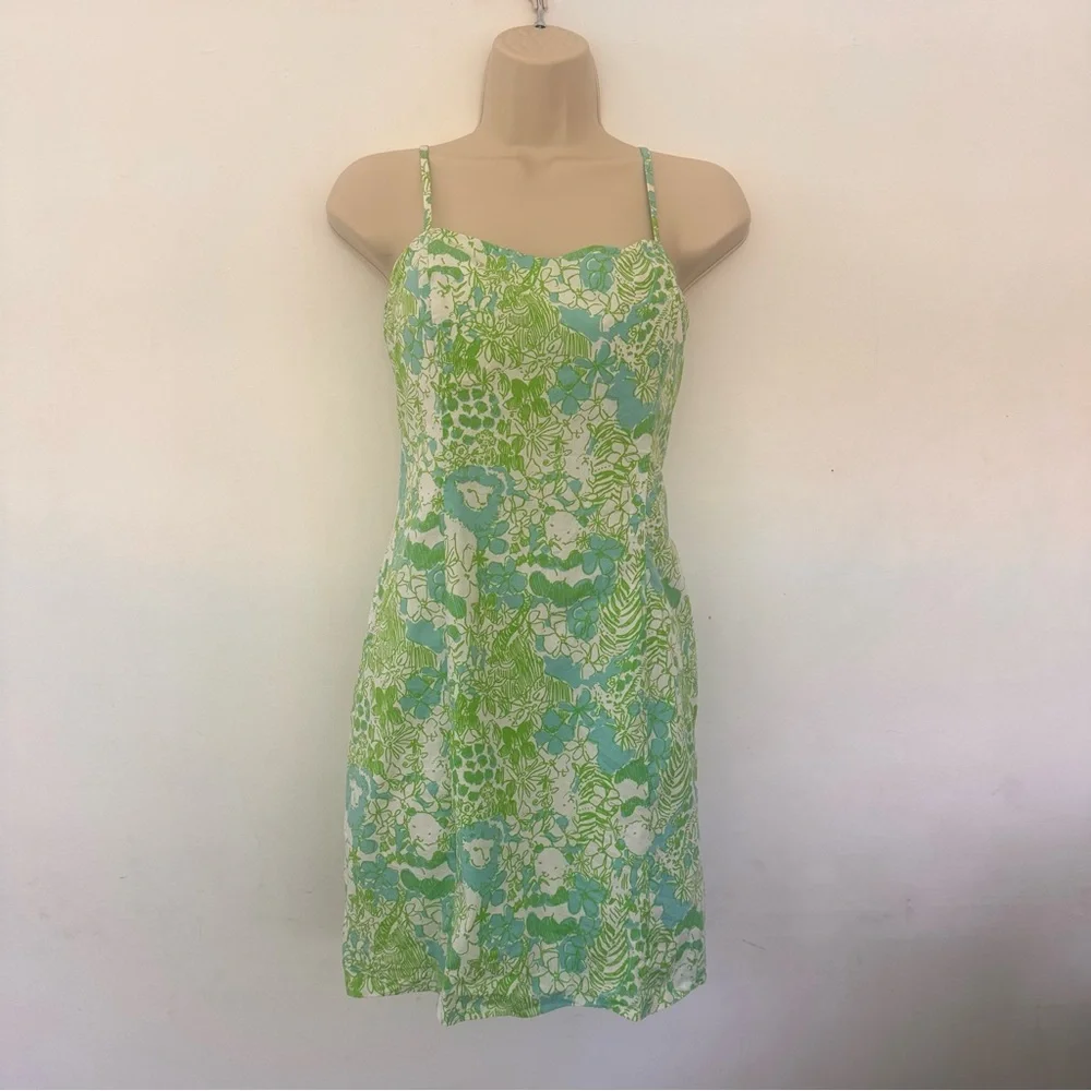 Lilly Pulitzer Green, Blue and White Jungle Women’s Sundress Dress Size 0 - Picture 2 of 12